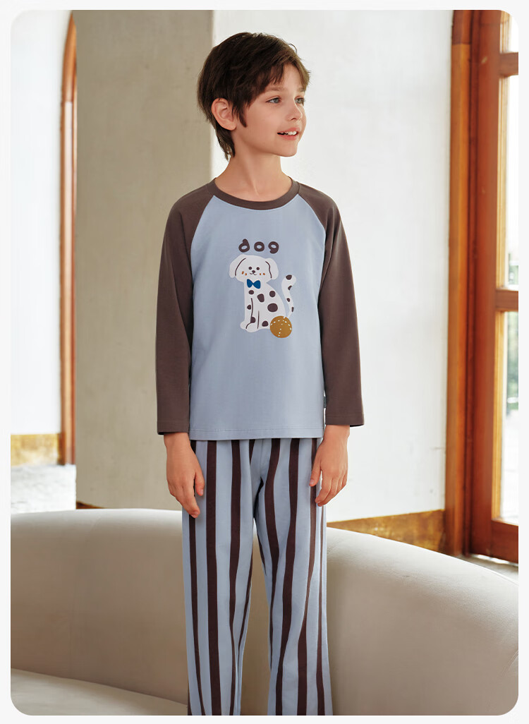 YEEHOO New 95% Cotton Class A Children's Pajamas Exclusive Design Boys' Pajamas 7A Antibacterial Large Kids Homewear Set 6