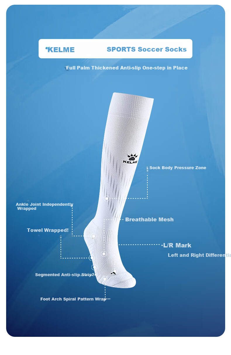 KELME Adult Soccer Socks, Long Thick Non-Slip Terry Bottom Sports High Socks, White And Pink, Size L 5