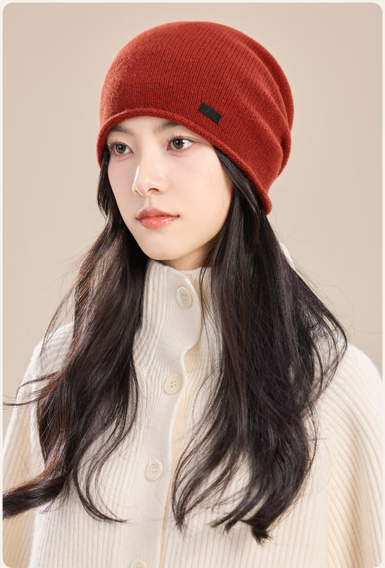 JIUMU Pure Wool Warm Knitted Beanie Headwrap Cold Weather Hat Stackable Maternity Cap Autumn Winter Outdoor Cold Protection Hat for Women 16