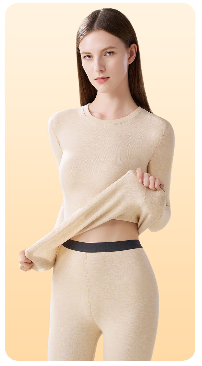 MiiOW Women's Cashmere Silk Thermal Underwear Set 2025 New Edition, Bordered Round Neck Top and Elastic Waist Thermal Pants 10