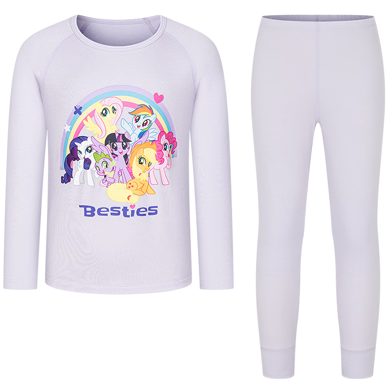 AIMER KIDS Small Heater [Medium Warm] Thermal Underwear Set Antibacterial Anti-Mite My Little Pony IP Autumn Shirt and Pants Purple Size 110