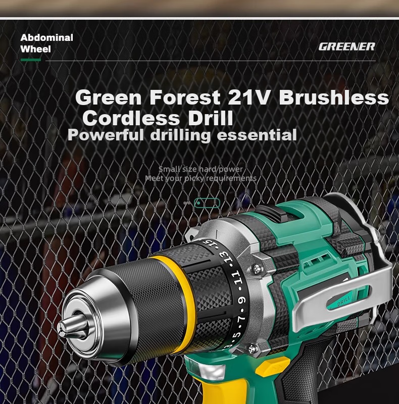 GREENER 21V Brushless Steel Cannon Lithium Drill, 55N.M Electric Drill, Rechargeable, Multi-Functional [Includes 27 Drill Bits] 2