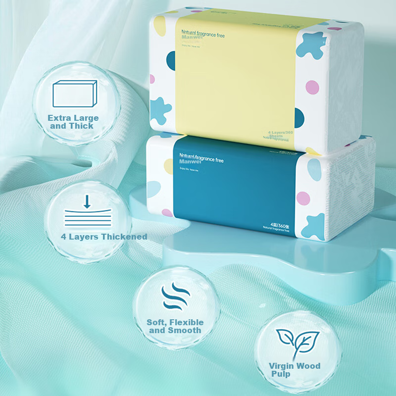 Monvezo Facial Tissues, Large Size 4-Ply 90 Sheets*24 Packs M Size, Thick Large Pack Tissues, Face Towels Boxed Set