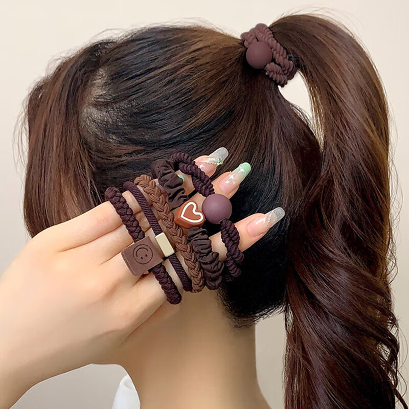 Jianyingshu Versatile Coffee Color Fashion Hair Ties 5-Pack Elastic Hair Bands for High Ponytail