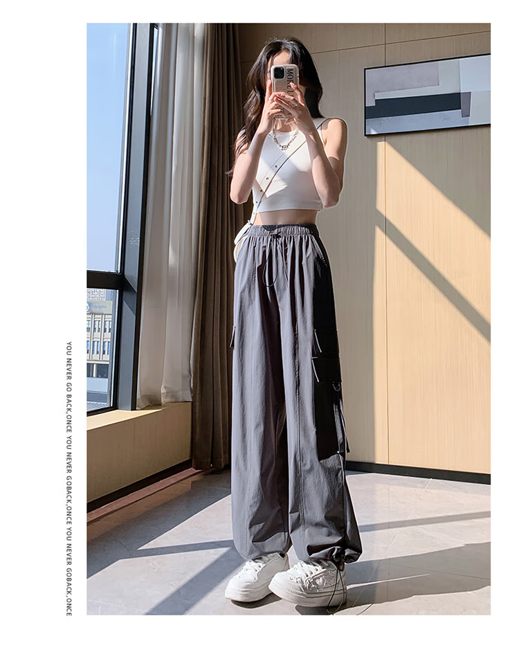 Women's Free Style Cargo Pants Summer Thin Ice Silk Quick-Dry Paratrooper Hiking Pants 2026 New High-Waist Slim Casual Wide-Leg Pants 13