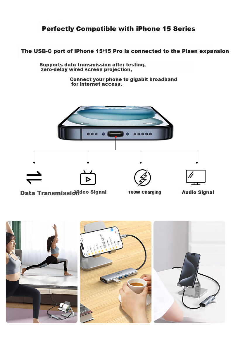 Pisen Type-C Expansion Dock to HDMI Splitter Adapter, 4K 60Hz Converter for Apple Computers, Thunderbolt 4 Interface Converter for Huawei, Xiaomi Laptops, IPad 2