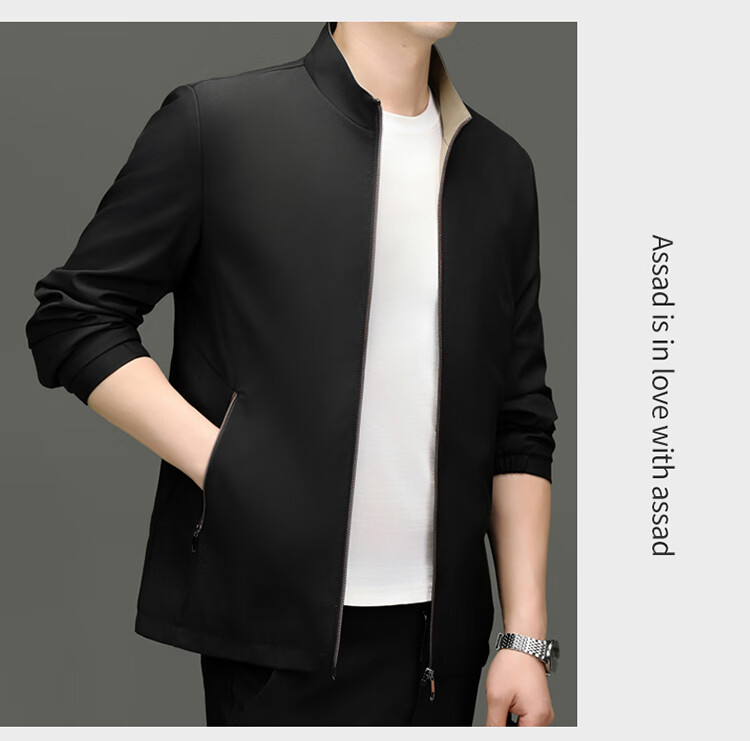 TUCANO Men's Spring Autumn Business Casual Wrinkle-Resistant Non-Iron Stand Collar Jacket Navy 3XL 14