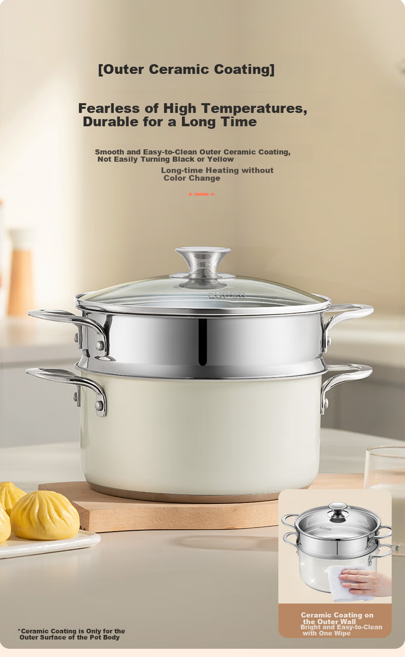 SUPOR 304 Stainless Steel Double-Layer Steamer with Composite Bottom, Suitable for Gas And Induction Cooktops, 22cm White, EZ22SAS01-W 1