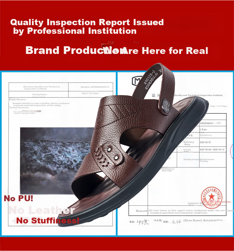 LAORENTOU Men's Sandals, Summer Beach Shoes, Top-Grain Leather Sandals And Slippers, Dual-Use Leather Sandals for Men, A90125, Brown, Size 39 2