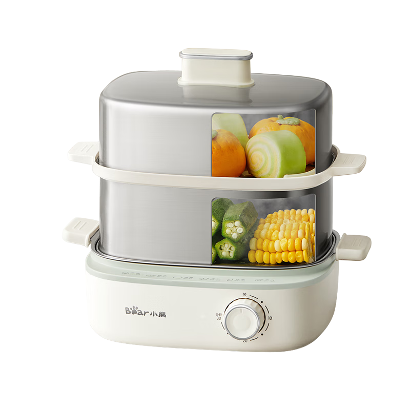 Bear Egg Cooker, Steamer, Automatic Power-Off Multifunctional All-In Breakfast Machine, Stainless Steel Egg Cooking And Steaming Device ZDQ-E12R2