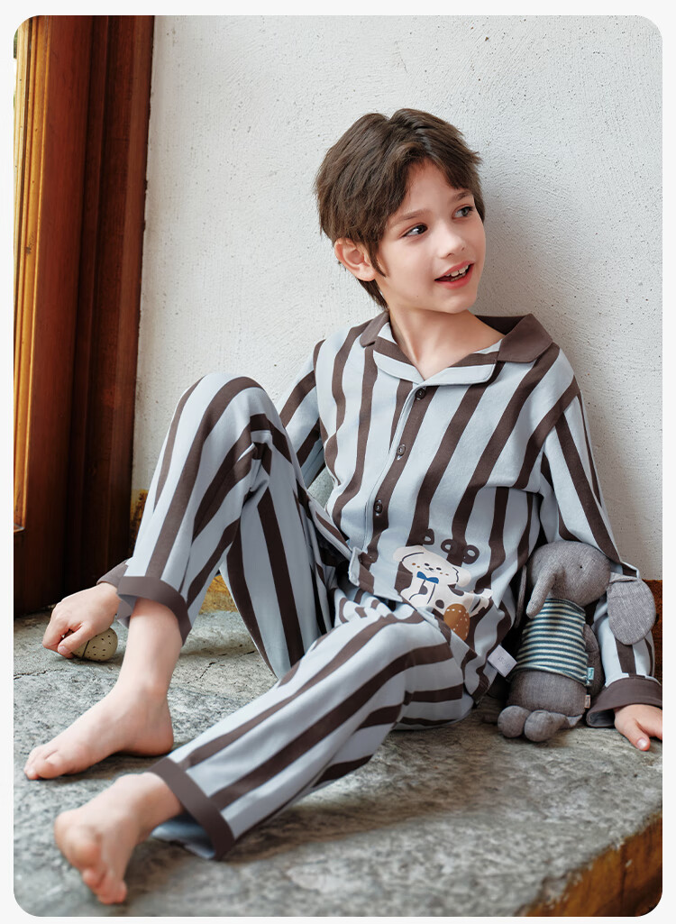 YEEHOO 7A Antibacterial Boys' Pajamas 95% Cotton Class A Polo Collar Homewear Set for Kids 8-12 Years 1