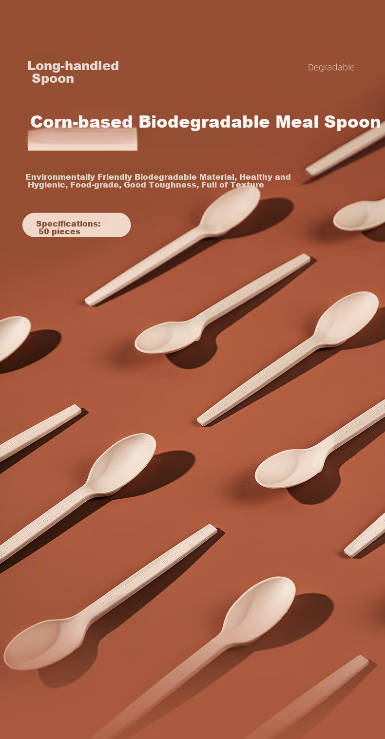 Yunlei Long-Handled Corn Starch-Based Biodegradable Soup Spoons, 50 Disposable Thick Spoons, Rice Spoons, Dessert Spoons 1