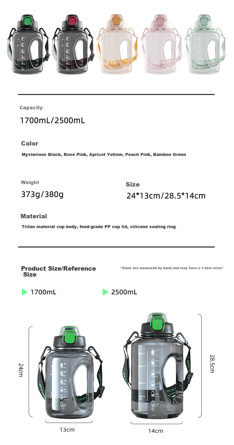 Fuguang Large Capacity Plastic Cup Water Bottle with Scale, Straw, for Sports And Outdoor Activities, 1700ML 3