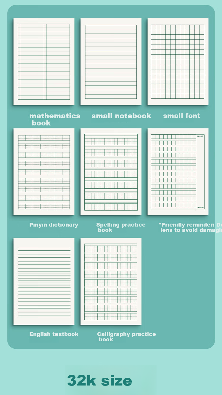 Duoliboshi Student Workbook 32K/20+2 Sheets Elementary School Pinyin Notebook for Kindergarten, First, Second And Third Grade Chinese Pinyin Book Chongqing Three-Line Four-Line Grid Thick Pinyin Notebook, Pack of 10 2