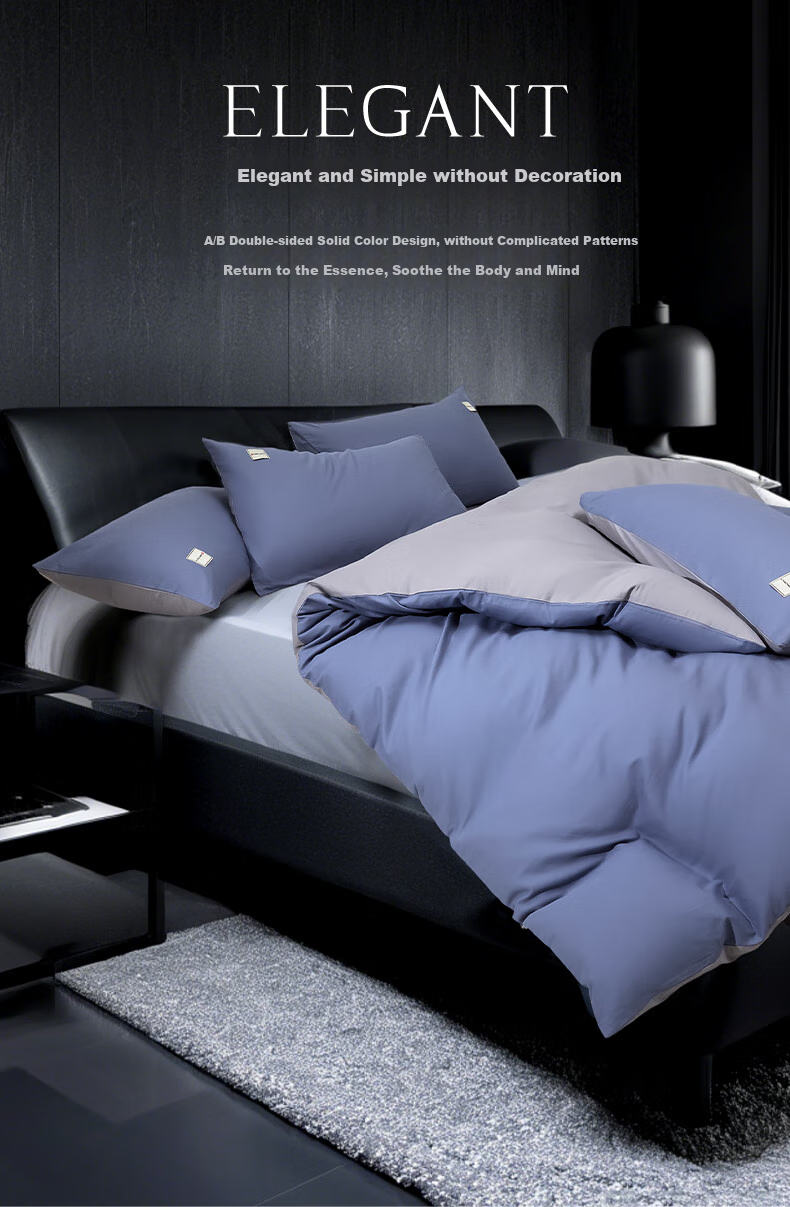 Grace Class A 7A Antibacterial Pure Cotton Xinjiang Cotton Bedding Set of Four Pieces, Duvet Cover 200*230cm, for 1.5/1.8m Bed, Royal Blue + Light Gray 9