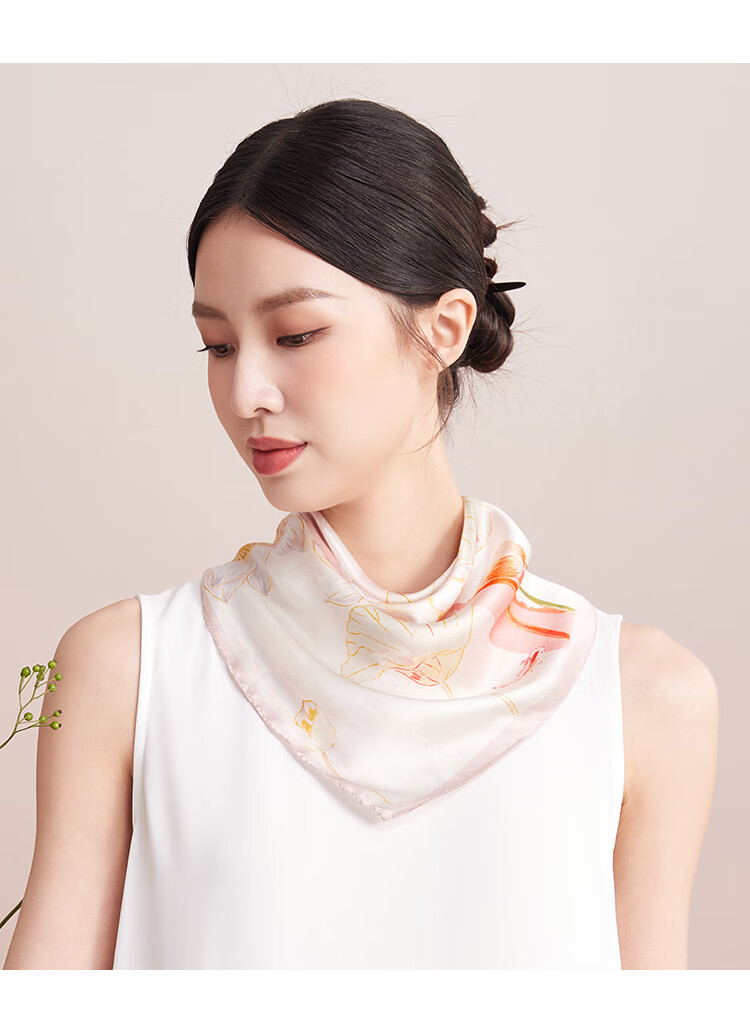 Shanghai Story Women's Silk Satin Small Square Scarf 100% Mulberry Silk Scarf Gift Box Birthday Present Tipsy Mist 14