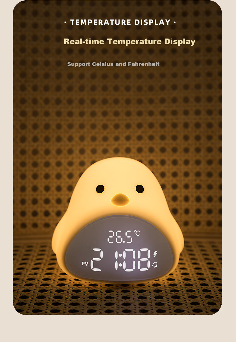BANDIAN ORIGINATION Time Bird Alarm Clock for Students, Wake-Up Helper, Bedside Night Light, Cute Desktop Silicone Hourglass, Temperature Display, Baby Soft Light Eye Protection Feeding Lamp Gift 7