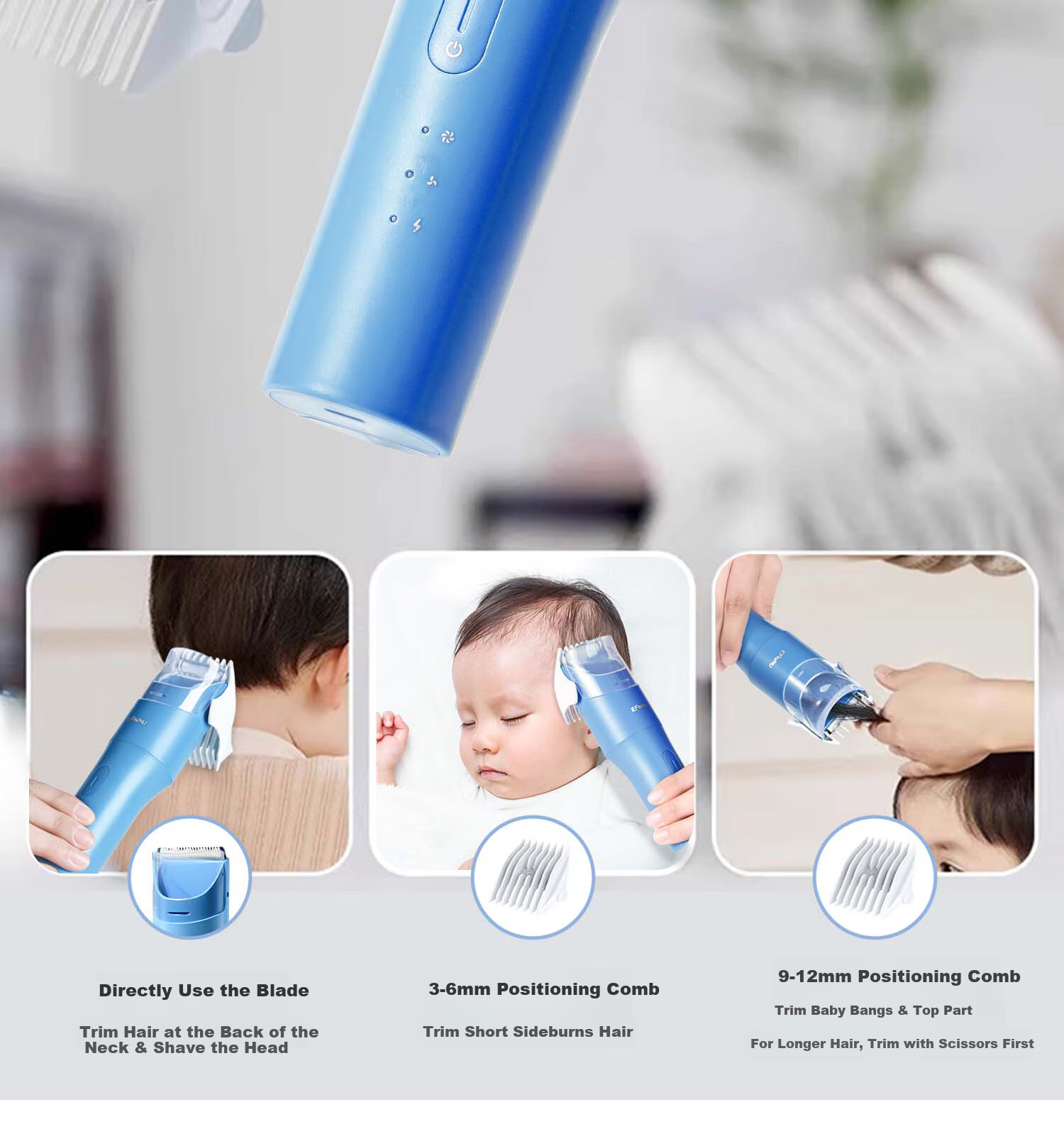 Enssu Baby Hair Clipper, Low Noise, Automatic Hair Suction, Children's Hair Trimmer, Infant Hair Cutter, Newborn Hair Scissors 17