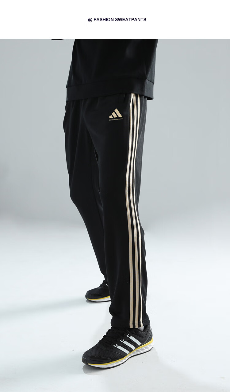 Adidas Unisex Loose Breathable Straight-Leg Running Sports Casual Pants Black White (Classic) L 11