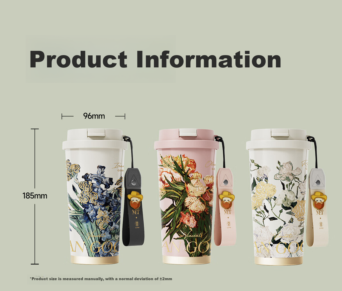 Germ Shining Double-Insulated Water Bottle with Straw, Large Capacity Student Cup, Goddess Gift Mug, 500ML Cherry Blossom 26