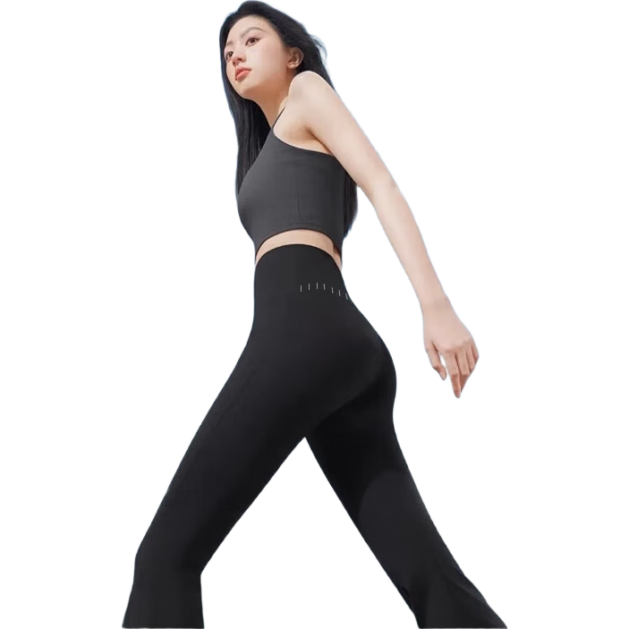 JOAE Women's High Elasticity High Waist Breathable Flared Pants Black L - Tummy Control and Hip Lift