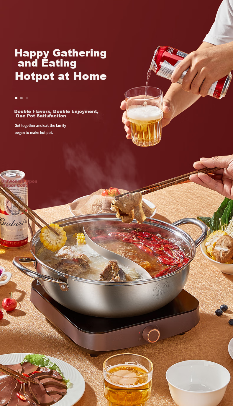 COOKER KING Dual-Sided Hot Pot 30cm, 304 Stainless Steel, Easy-Clean Hot Pot, Soup Pot Compatible with Induction Cooker, for 4-6 People 4