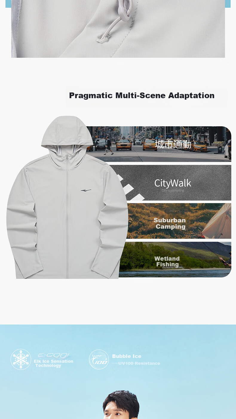 ERKE Sun Protection Jacket for Men, Summer Hooded Lightweight Ice-Cool Coat, UPF100+, Sports Running Windbreaker 14
