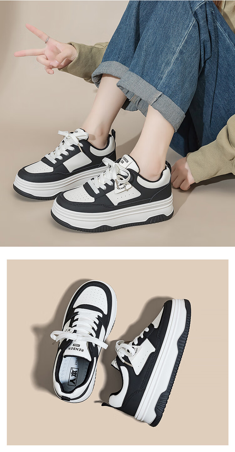 RENBEN Thick Sole Trendy Versatile Black and White Panda Shoes 2025 Spring Autumn Popular Casual Fashion Sports Sneakers Women's Shoes 5