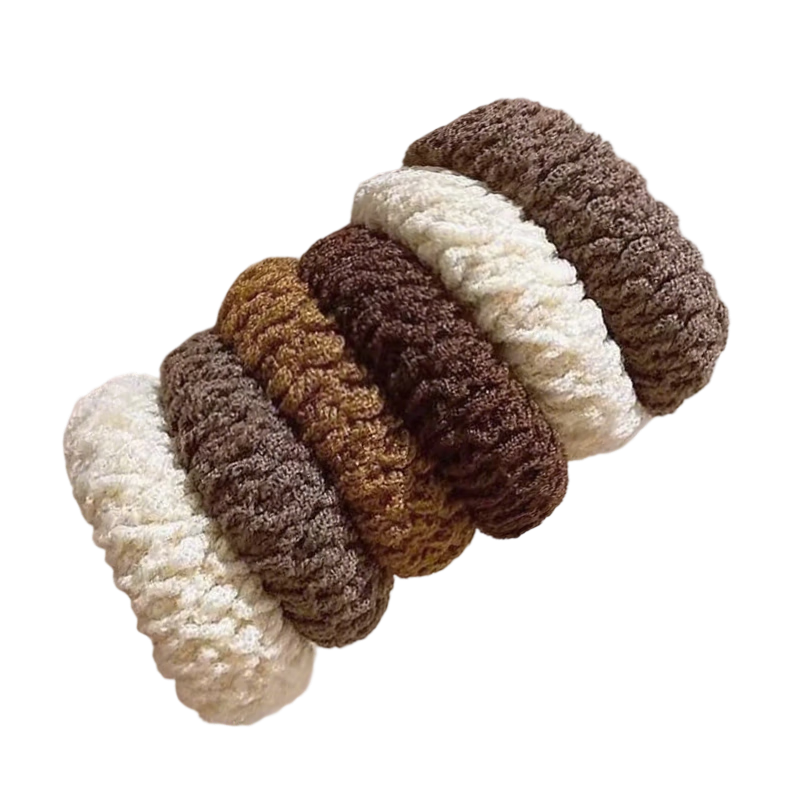 Jiaoxuefei Brown Ultra-Wide Thick Seamless Hair Ties 6-Pack, High-Elasticity Rubber Bands, High Ponytail Hair Ties, Hair Rings with Leather Covers
