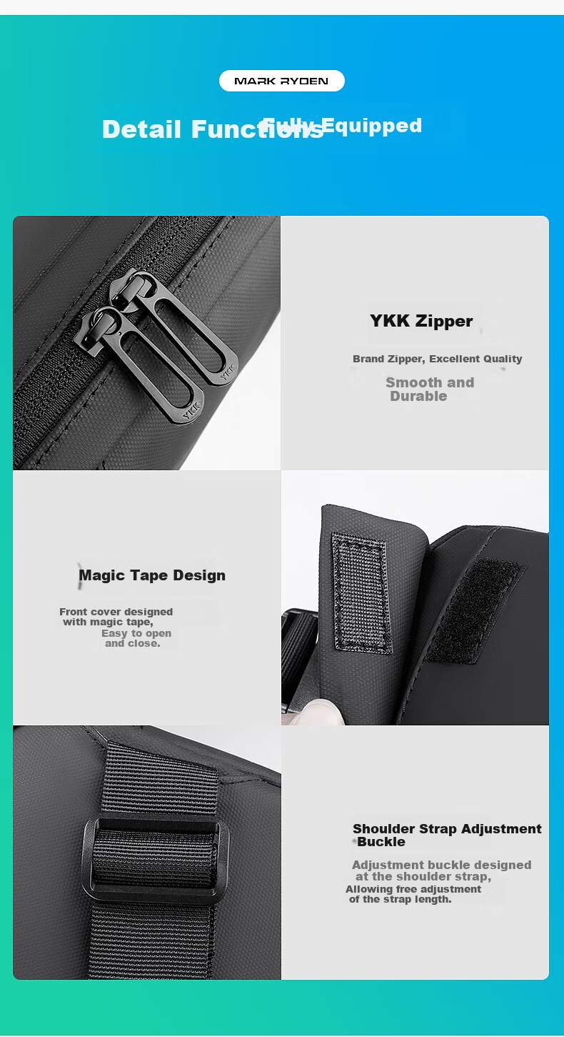 MARK RYDEN Chest Bag, Men's Bag, Sports Casual Shoulder Bag, Stylish Trendy Multifunctional Messenger Bag, MR8028 Elegant Black 8