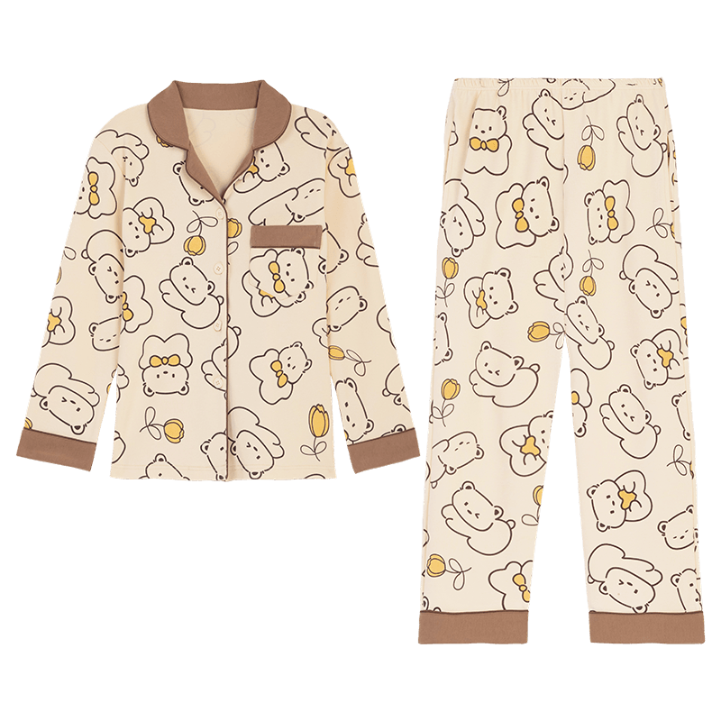 Hodo Children's Pajamas for Girls, 100% Cotton, Antibacterial And Anti-Mite, Long-Sleeve Cardigan, Spring And Summer, Cute Cardigan Loungewear Set for Girls