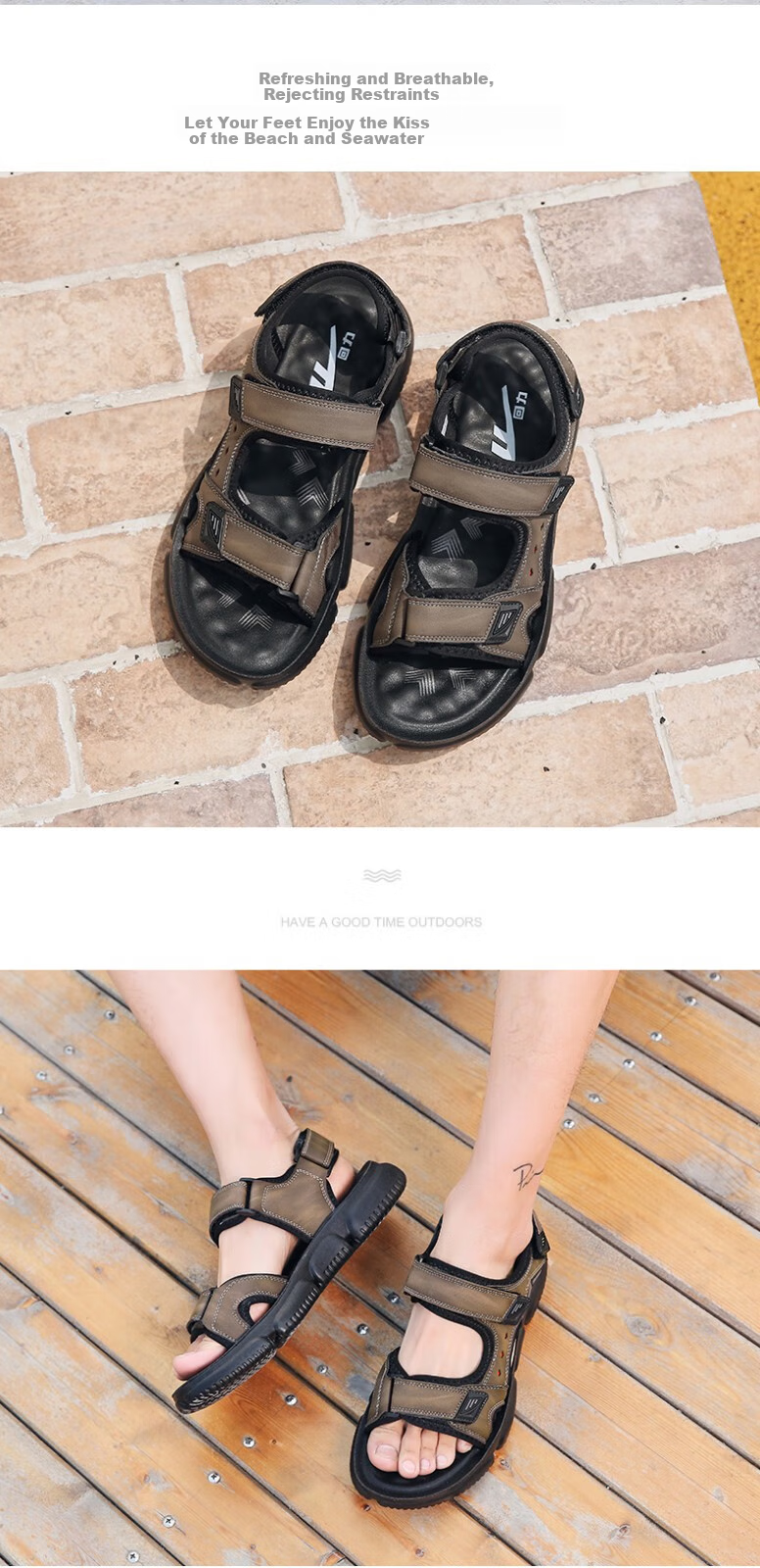 Huili Men's Sandals, Summer Versatile Comfortable Soft-Soled Slippers, Fashionable Outdoor Beach Shoes for Men, 0232 Black Size 41 11