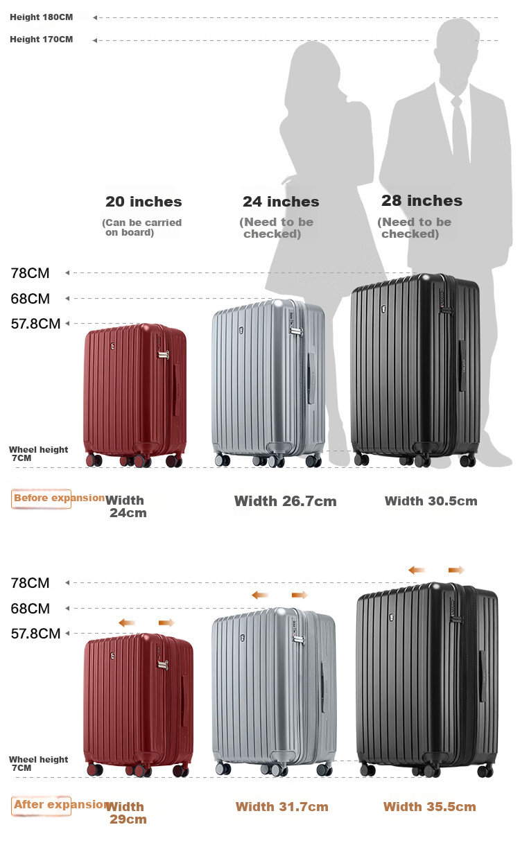 OWAS Luggage, 20-Inch Carry-On Suitcase, Expandable Large Capacity Trolley Case for Men And Women, Password Lock, Leather Suitcase, Gray Color 10