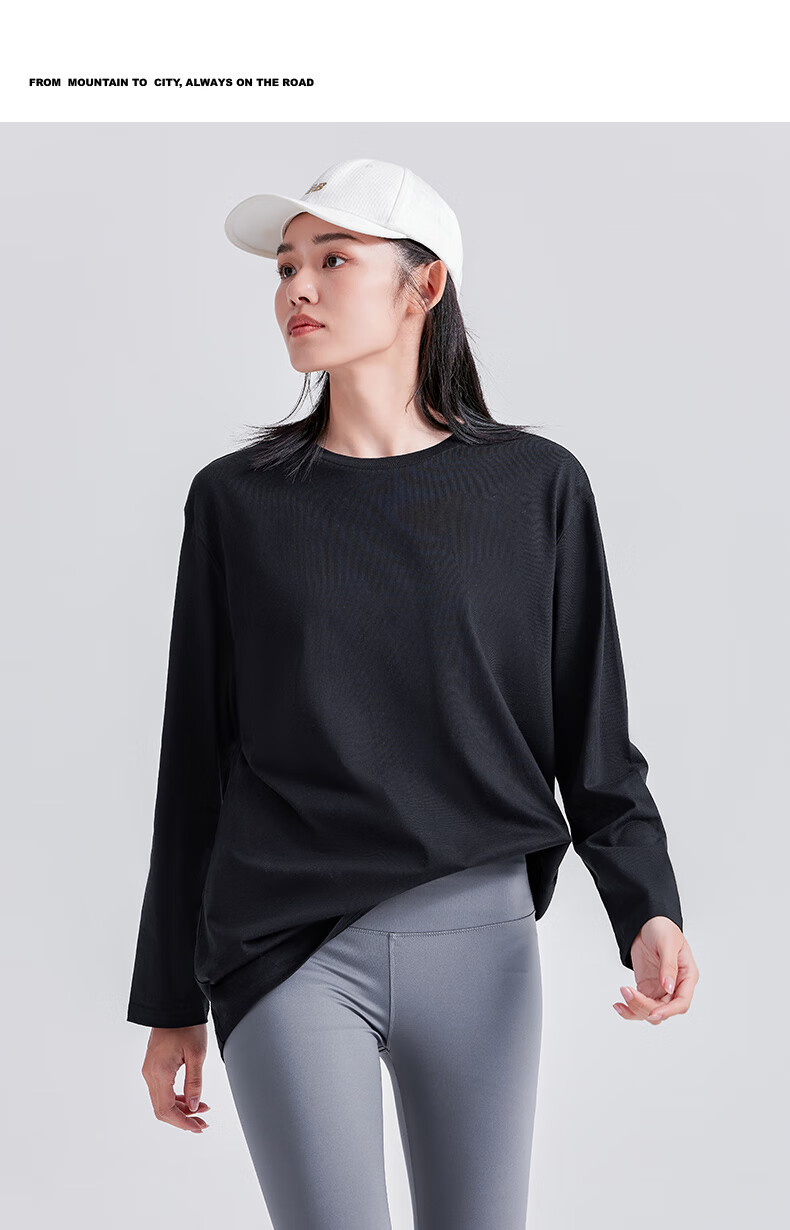 Pioneer Camp Women's Pure Cotton Long Sleeve T-Shirt Spring Autumn Solid Color Crew Neck Oversized Loose Casual Base Shirt 1