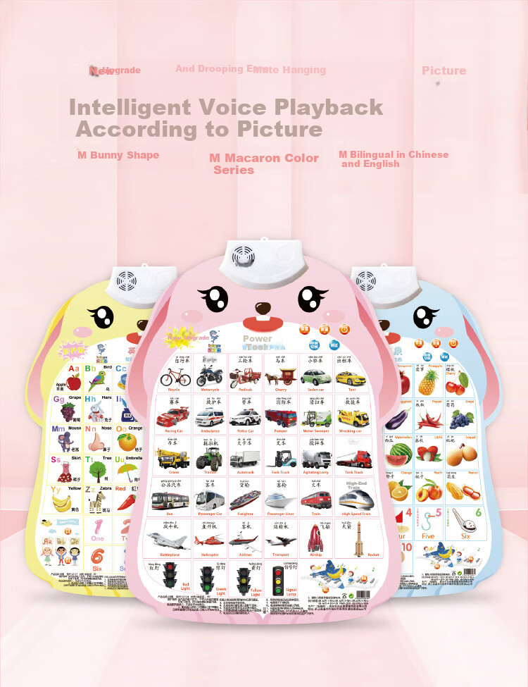 Leleyu Cartoon Rabbit Sound Early Education Wall Chart, Children's Toy, Baby Literacy Table, Wall Sticker, 6 Pieces, Birthday Gift for Boys And Girls 2