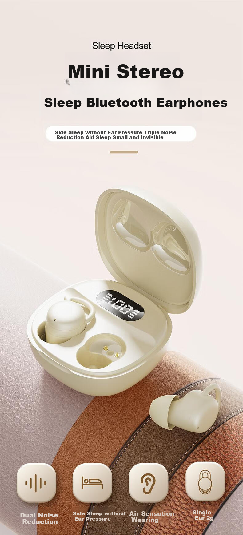 EARISE 2025 New Sleep Wireless Bluetooth Earphones, Compact Mini In-Ear High-Quality Noise-Cancelling Calling Ultra-Long Battery Life Side Sleeping No Ear Pressure, Skin Color, Bluetooth Headphones 1