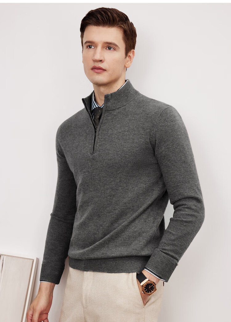 Shanshan Men's 100% Pure Wool Knit Sweater Autumn Winter Thickened Warm Half-Zip Commuter Pullover Jacket 4
