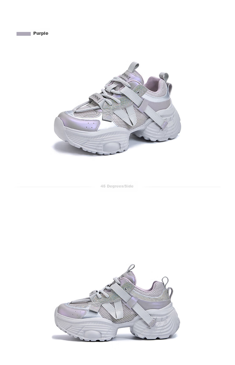 DAPHNE Silver Dad Shoes Thick-Soled Platform Women's Shoes Heightening Foot-Slimming Sneakers Beige 39 13