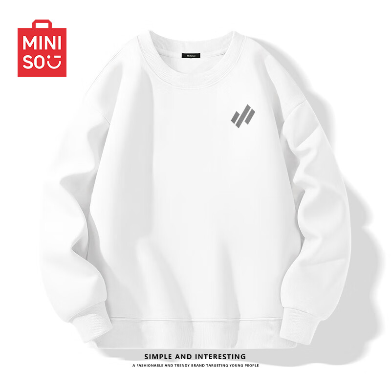 MINISO Men's Sweatshirt Autumn Winter 2025 New Simple Versatile Youth Trendy Crewneck Top White M