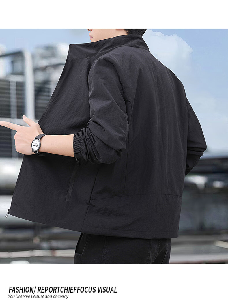 ROMON Men's Autumn Business Casual Versatile Stand Collar Executive Baseball Jacket LH03 Dark Gray XL 20