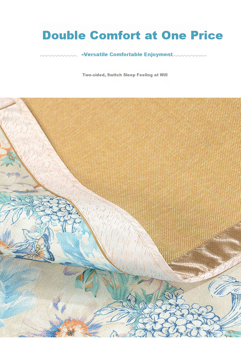 FUANNA Ice Silk Cooling Mat with Printed Pattern, Soft Fitted Sheet Set for Double Bed, Three Pieces, Blue, 1.8*2 Meters [Washable] 7