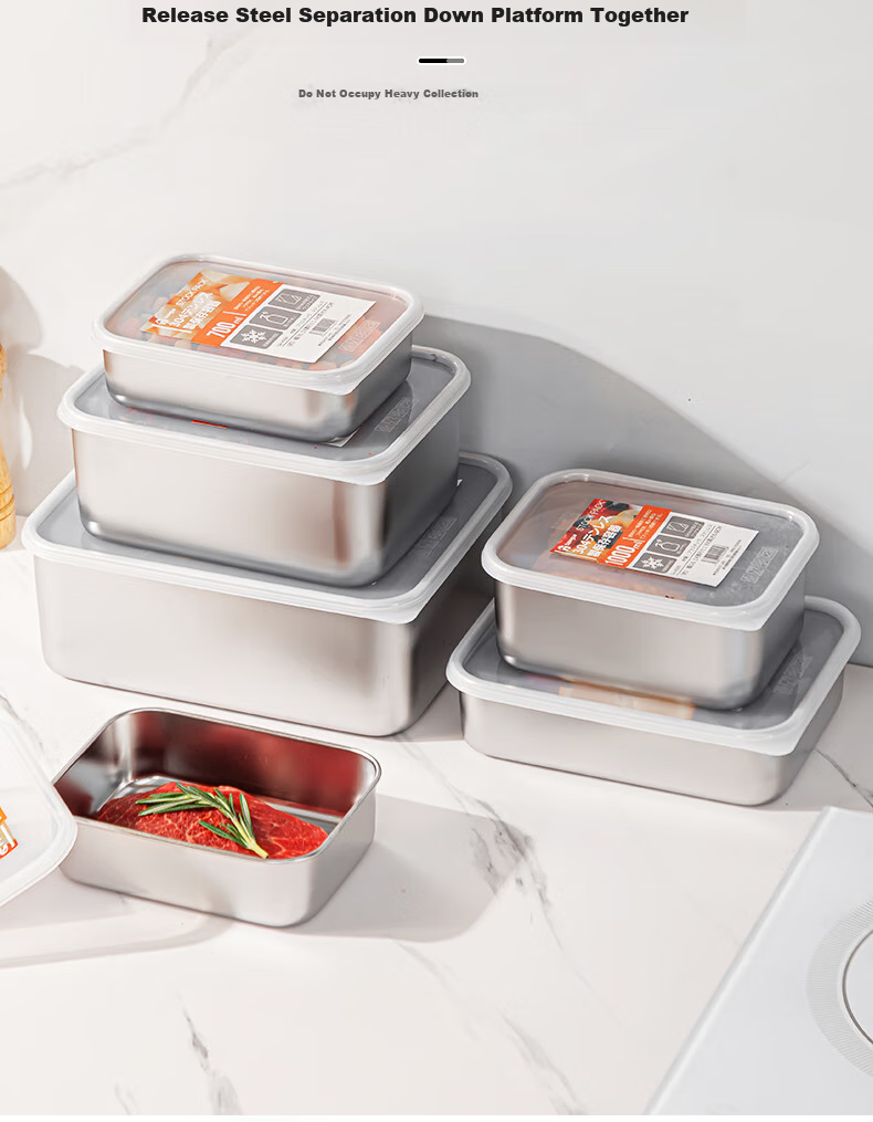 KATEI STORY Japanese 304 Stainless Steel Food Storage Container, Food-Grade Refrigerator Fresh-Keeping Freezer Storage Box, Meat Prep Container, Portioning Box 21