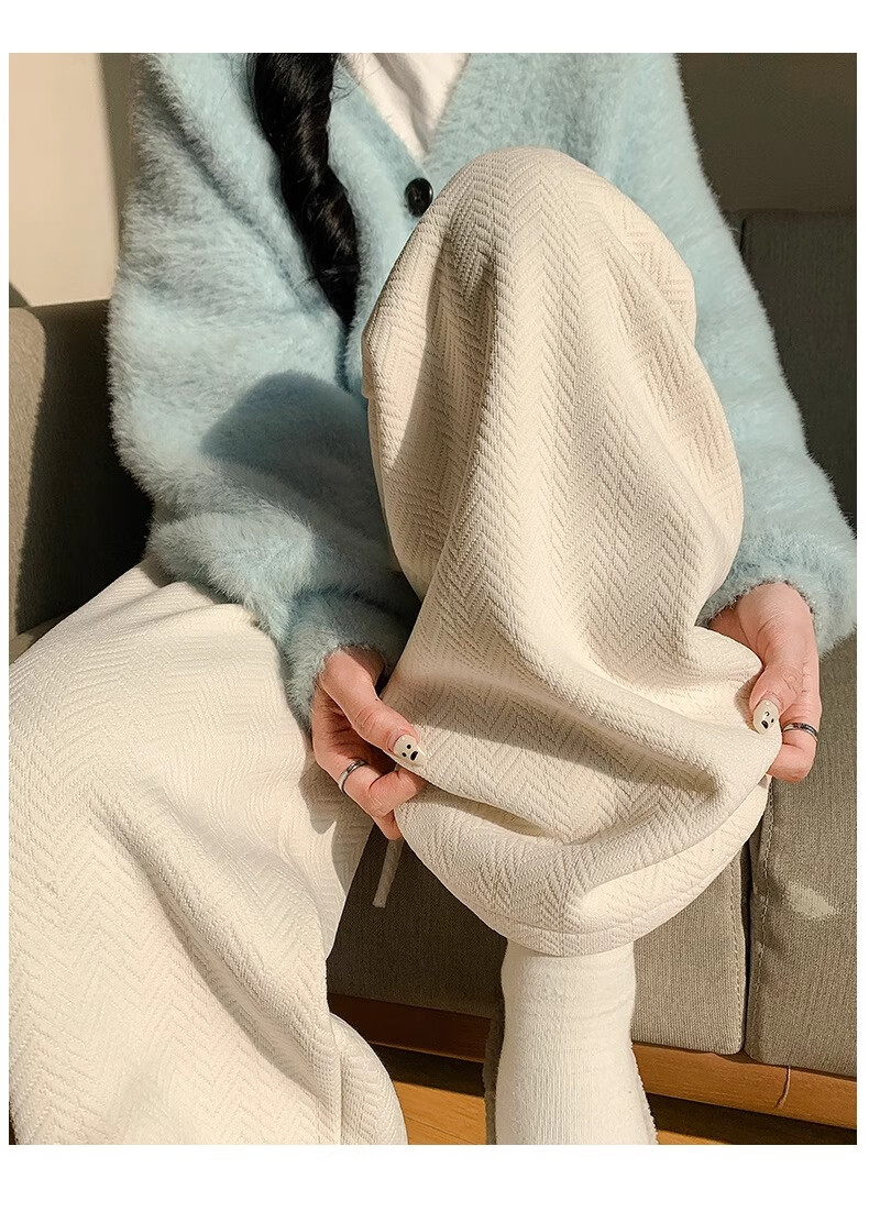 Langsha Women's Herringbone Wide-Leg Pants Spring Autumn New High-Waist Draped Straight-Leg Slim Chenille Knit Casual Trousers Trendy 18
