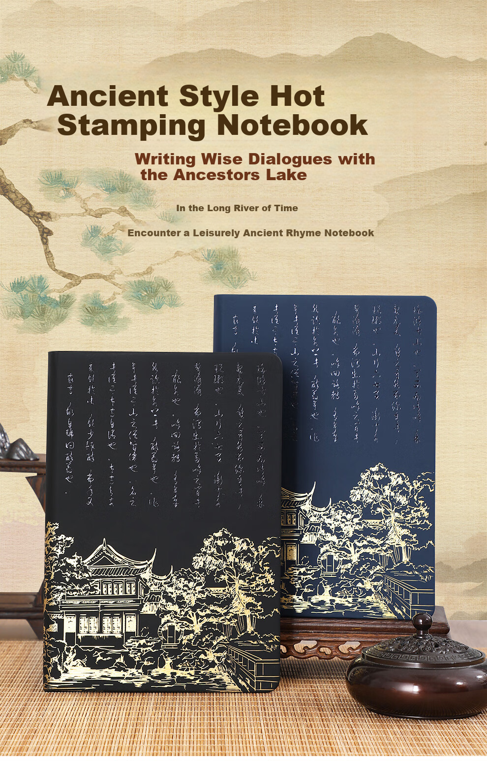 Jiaranheng National Trend Forbidden City Cultural And Creative Gold-Stamped Shengxian's Notes Drunkard's Dream Pavilion Notebook Journal Record Book Office Stationery Gift for Teachers And Students, Birthday Present, Blue 1