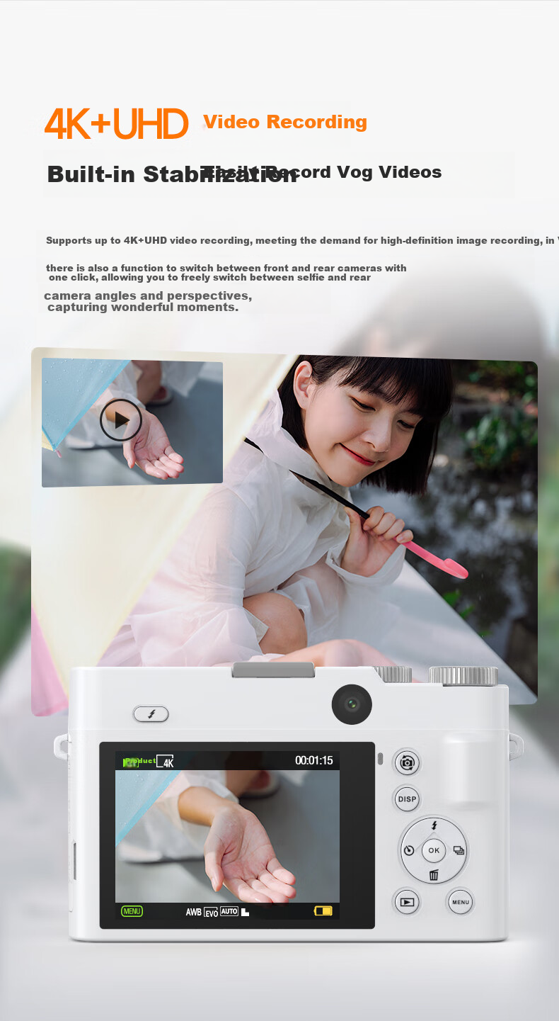 CAIZU C8 Dual Rear And Front Camera 6400W Pixel Entry-Level Mirrorless Camera for Students, Vlog Digital Camera, 4K Video Alternative to CCD Card Camera, Birthday Gift Present 3