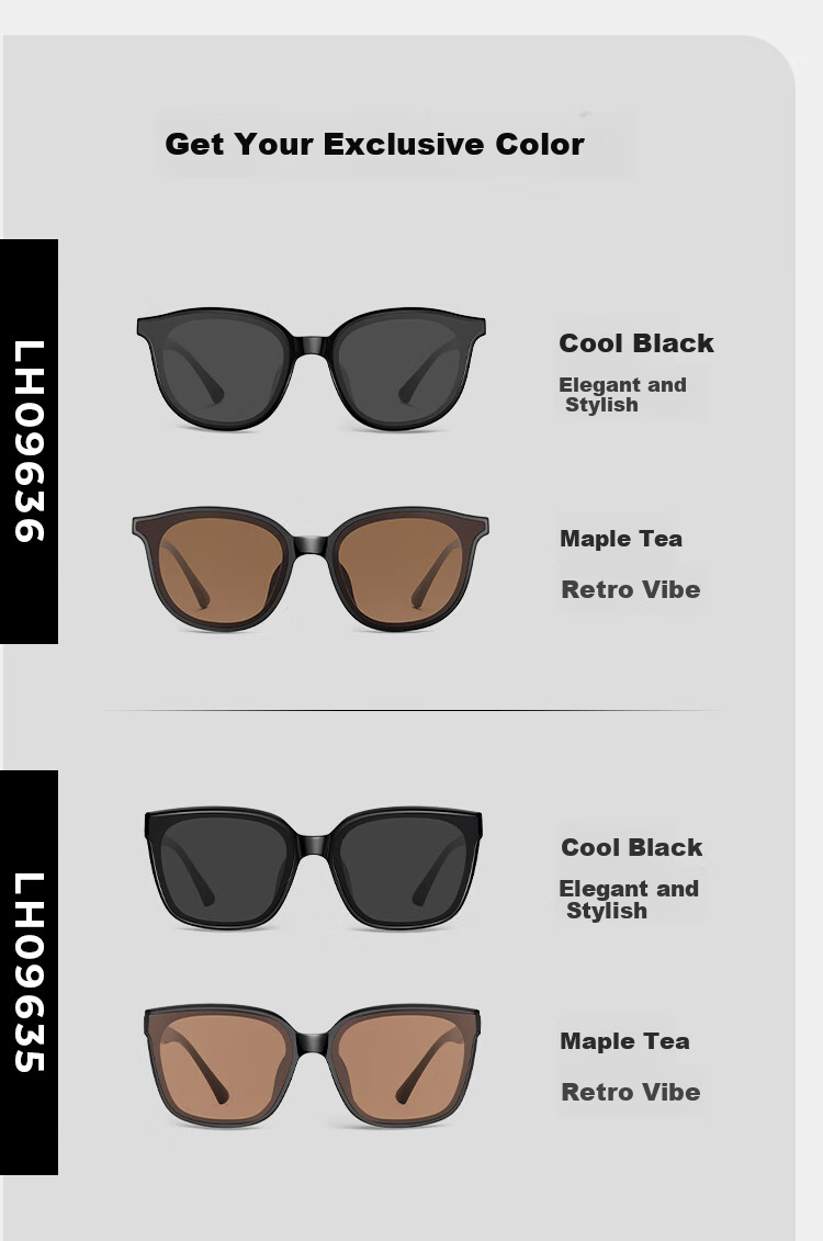 LOHO 2024 New Women's Sunglasses, Mirror Finish for A Luxurious Look, Small Frame, Acetate Material, Round Frame, Fashionable Eyewear, LH09636 Black 6