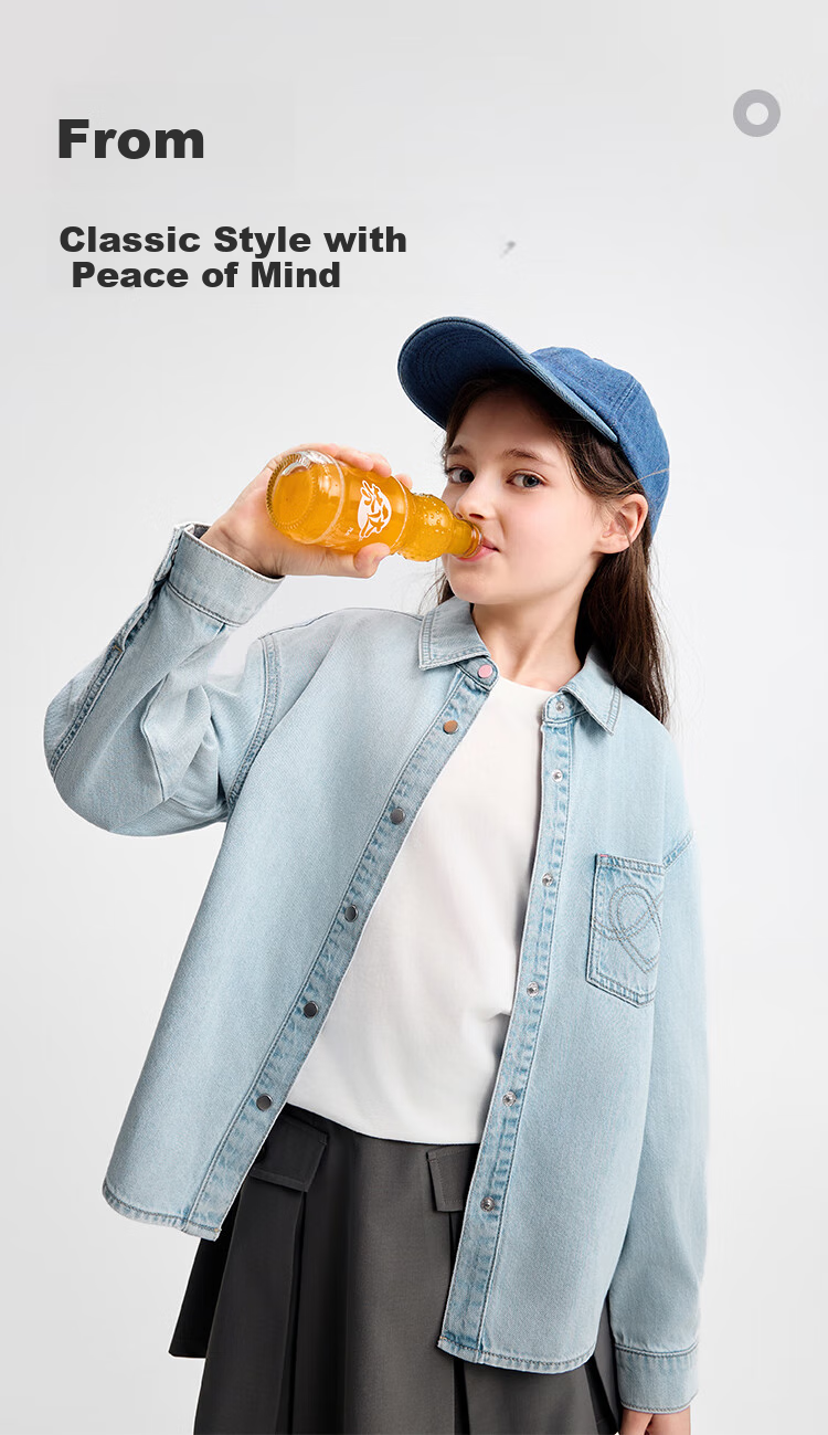 Balabala [balaOne] Girls' Long Sleeve Shirt 2026 Spring 100% Cotton Denim Fashion 1