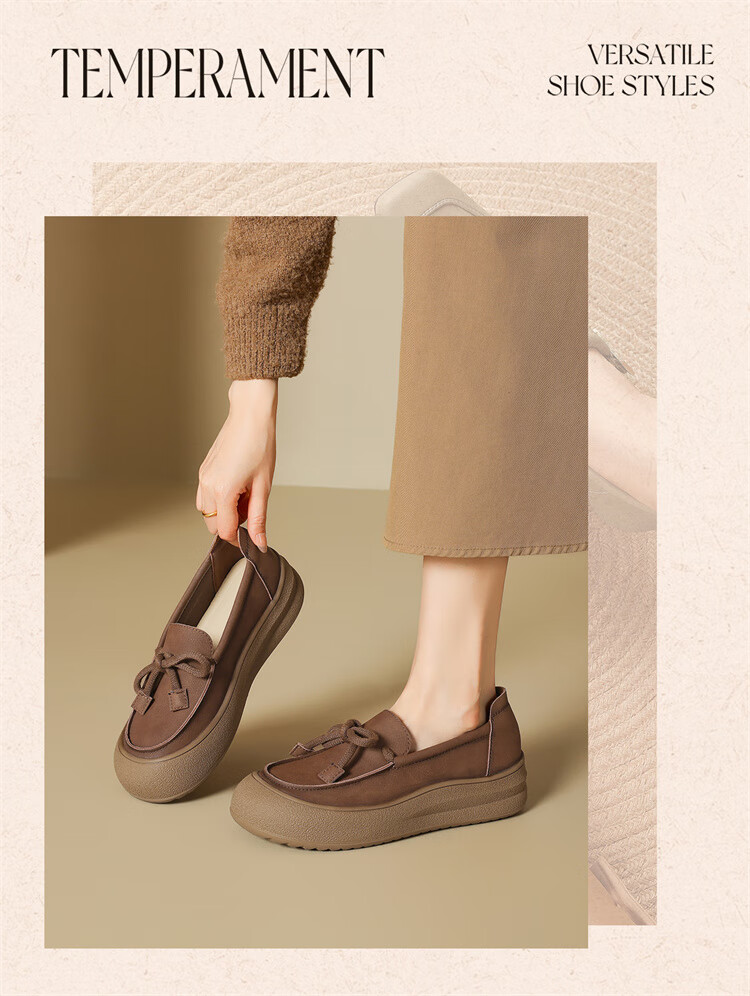 Daphne Loafers New Retro Casual Slip-On Soft Sole Versatile Shoes 4025404175 Beige Size 37 11