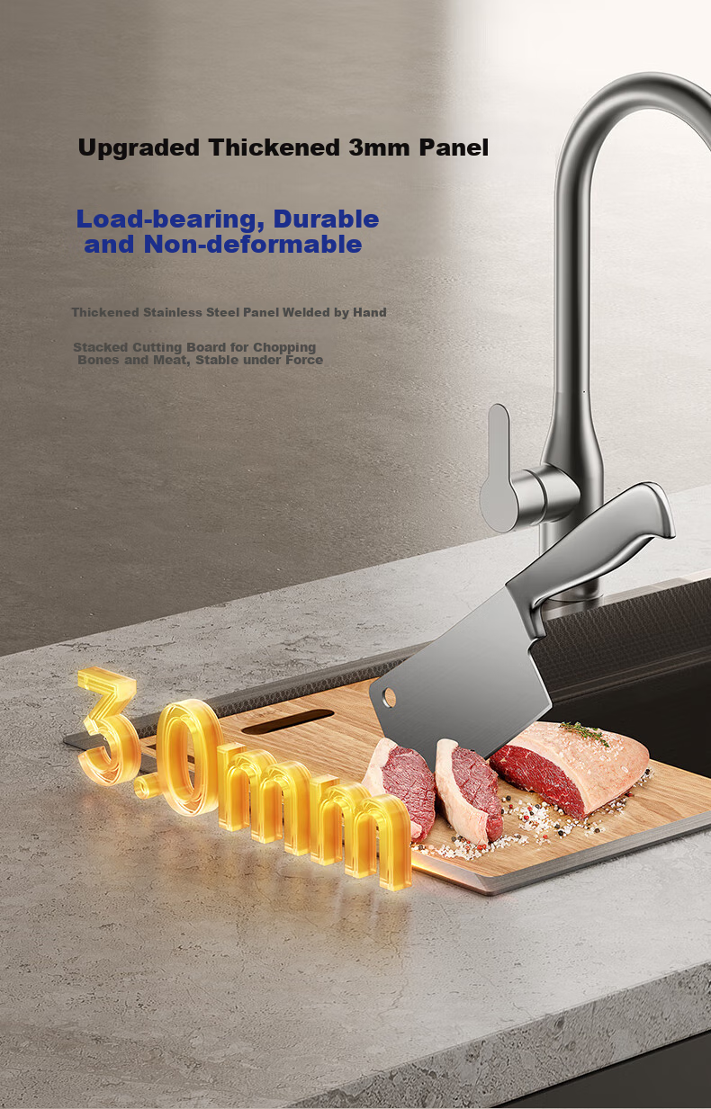 JOMOO Stainless Steel Embossed Filter Strainer Narrow-Edge Double-Sink Large Single Sink Kitchen Vegetable Washing Basin 75*43 Pull-Out Faucet 02373 9