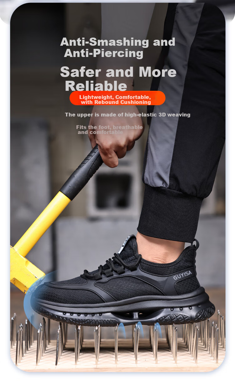 GUYISA Safety Shoes for Men, Breathable Steel Toe Cap, Anti-Smashing And Puncture-Resistant, Ultra-Light Comfortable Construction Site Work Boots 3039 Size 40 4